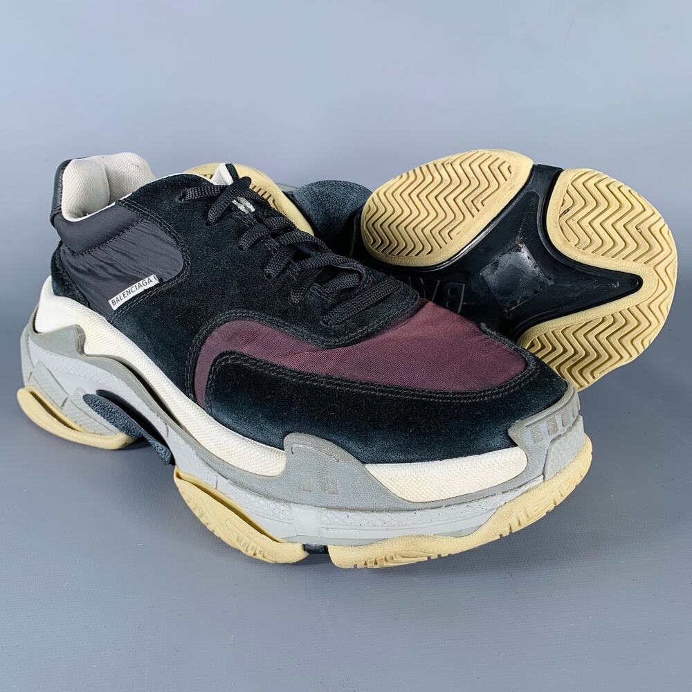 BALENCIAGA Size 8 Black Brown Mixed Fabrics Nylon Rubber Sole Sneakers - Picture 5 of 9